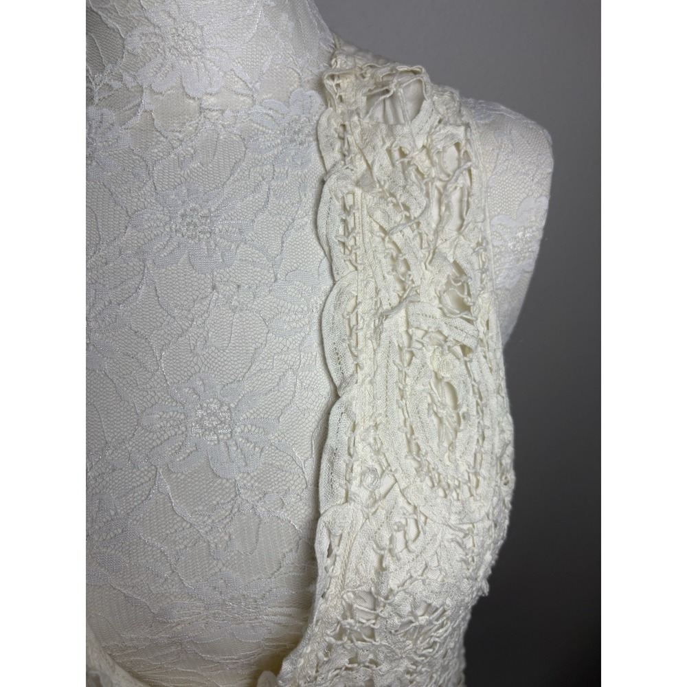 Vintage Christine Parker Women M Cream Vest Cottagecore Crochet Lace - Picture 3 of 14